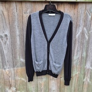 Sandro Paris Gray and Black Button-Up Cardigan